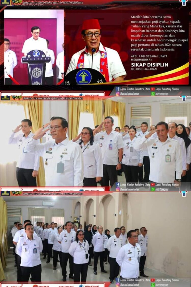 Menteri Hukum dan Hak Asasi Manusia, Yasonna H. Laoly bersama dengan jajaran Kementerian Hukum dan HAM di seluruh Indonesia dalam Resolusi Tahun 2024, menggelar apel bersama yang menggugah semangat dan membangkitkan antusiasme untuk memperkuat kinerja pegawai Kemenkumham di tahun 2024.