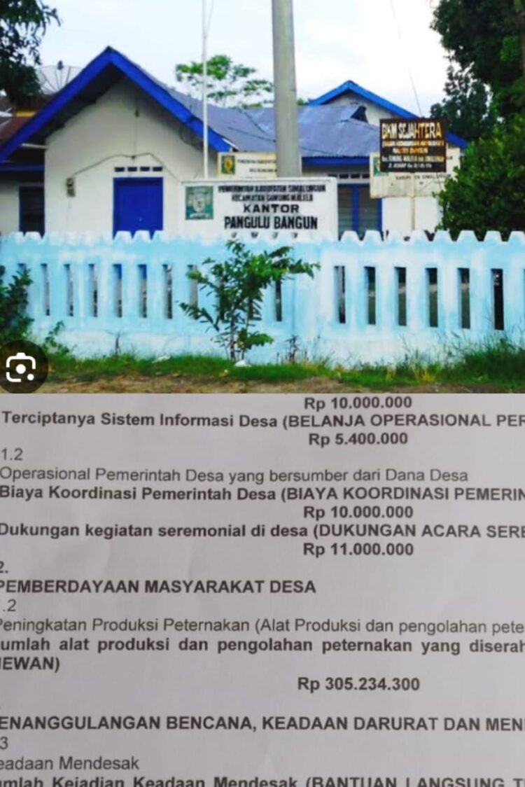 Anggaran Belanja Pemberdayaan Masyarakat Desa Nagori Bangun, kecamatan Gunung Malela, kabupaten Simalungun (Sumut), diragukan oleh berbagai pihak termasuk sebahagian warga sendiri.

Belanja pemberdayaan masyarakat desa yang dimaksud menggunakan alokasi dana desa pada tahun 2023.