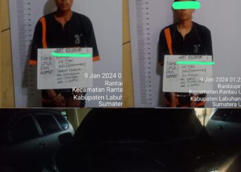 Polres Labuhanbatu berhasil mengamankan 2 orang Laki-laki yang bernama RS alias Dani, Lk, 24 tahun warga Kel. Ujung Bandar Kec. Rantau Selatan Kab. Labuhanbantu dan AHN alias Ucok 24 tahun warga Kel. Kartini Kec. Rantau Utara Kab. Labuhanbantu pelaku Curanmor 1 unit mobil Suzuki Ertiga.