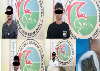 Sat Res Narkoba Polres Dairi berhasil meringkus 4 tersangka kasus kepemilikan narkotika jenis ganja di wilayah hukum Kabupaten Dairi. Kasi Humas Polres Dairi, AKP Donni Saleh mengatakan, identitas 4 tersangka yakni Amos Manalu (42), Apriansah (23) dan 2 lainnya masih di bawah umur yakni RN dan MC yang masih berusia 17 tahun.