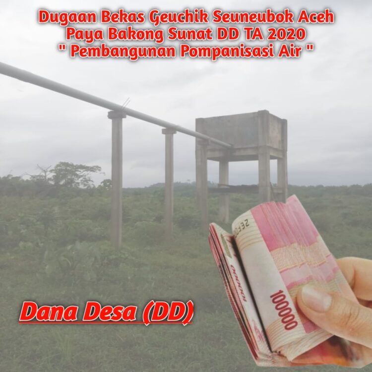 Isu dugaan penyelewengan Dana Desa (DD) tahun 2020 yang terjadi di Gampong Seuneubok Aceh, pada proyek pembangunan Pompanisasi Air yang diduga mangkrak sudah empat tahun.