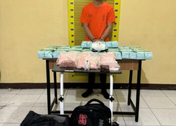 DIAMANKAN: "Raja" narkoba FRLG (35) diamankan dengan barang bukti di Jalan Flamboyan Raya, Kelurahan Tanjung Sari, Kecamatan Medan Selayang, Senin (29/1/2024). (Foto Dok/ Polda Sumut)