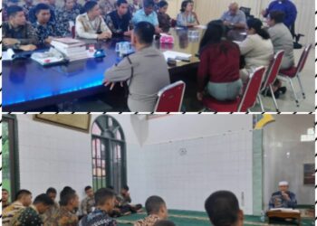 BINROHTAL: Polrestabes Medan melaksanakan kegiata Binrohtal kepada personel yang beragama Kristen dan Islam di aula Bag Ops lantai 2 dan Masjid Nurul Alfalah Mapolrestabes, Kamis (18/1/2024).(Foto Dok/Polrestabes)