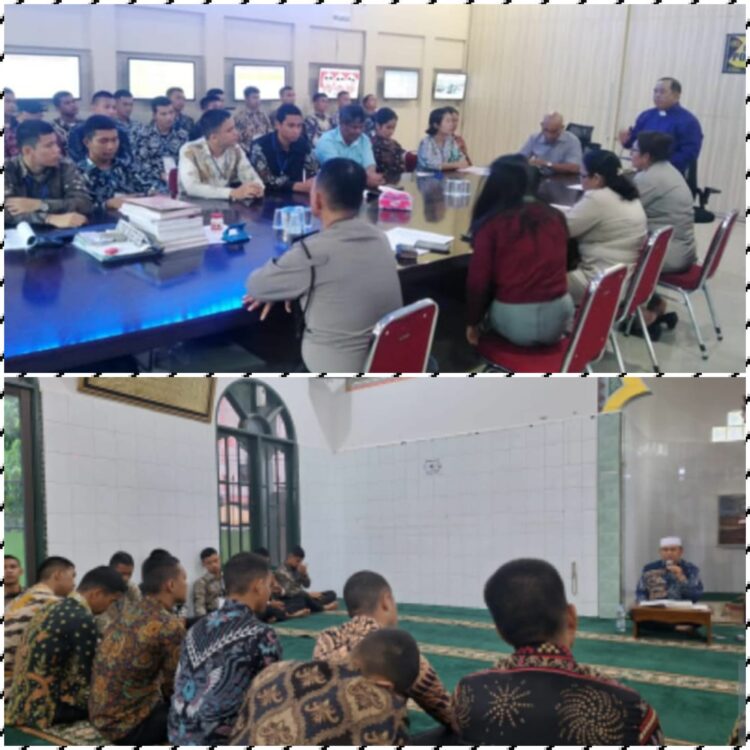 BINROHTAL: Polrestabes Medan melaksanakan kegiata Binrohtal kepada personel yang beragama Kristen dan Islam di aula Bag Ops lantai 2 dan Masjid Nurul Alfalah Mapolrestabes, Kamis (18/1/2024).(Foto Dok/Polrestabes)