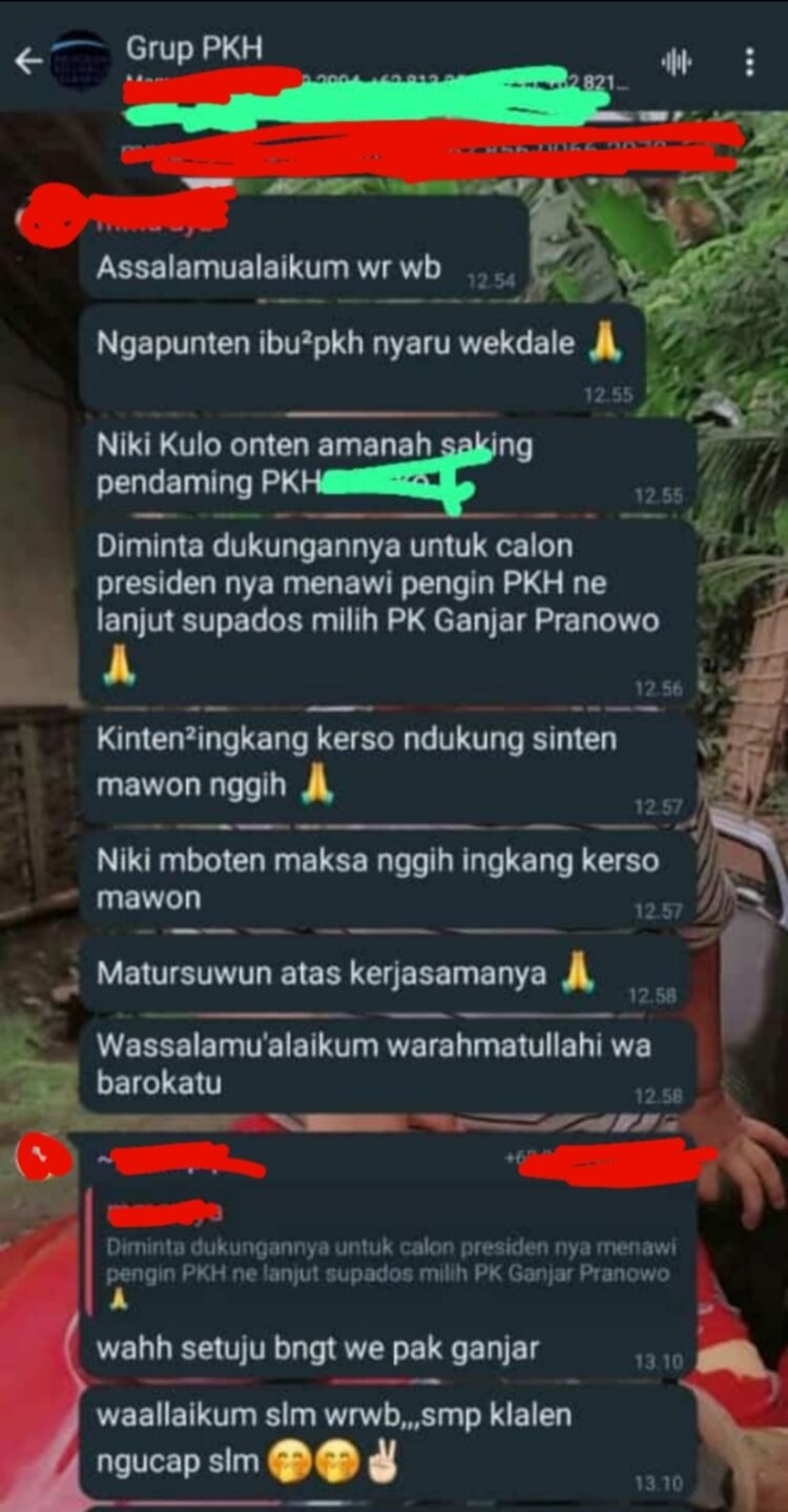 Ramai beredar di kabupaten Purbalingga sebuah vidio melalui pesan whatsapp, para penerima bantuan sosial PKH di arahkan untuk memilih capres dan Bupati dengan di bagi stiker melalui penerima manfaat PKH.