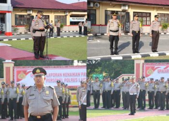 Kapolres Labuhanbatu, AKBP Dr. BERNHARD L. MALAU, S.I.K., M.H., bertindak sebagai Inspektur upacara, perwira upacara AKP BAMBANG SUGIHARTO dan Komandan upacara IPDA SENIMAN, SH., M.Psi, Kamis (01/02/2024).