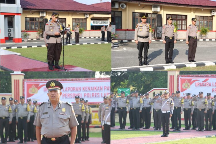 Kapolres Labuhanbatu, AKBP Dr. BERNHARD L. MALAU, S.I.K., M.H., bertindak sebagai Inspektur upacara, perwira upacara AKP BAMBANG SUGIHARTO dan Komandan upacara IPDA SENIMAN, SH., M.Psi, Kamis (01/02/2024).