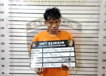 DIAMANKAN: Pelaku curanmor berinisial F diamankan di Polsek Percut Sei Tuan, Rabu (7/2/2024).(Foto Dok/Polsek)