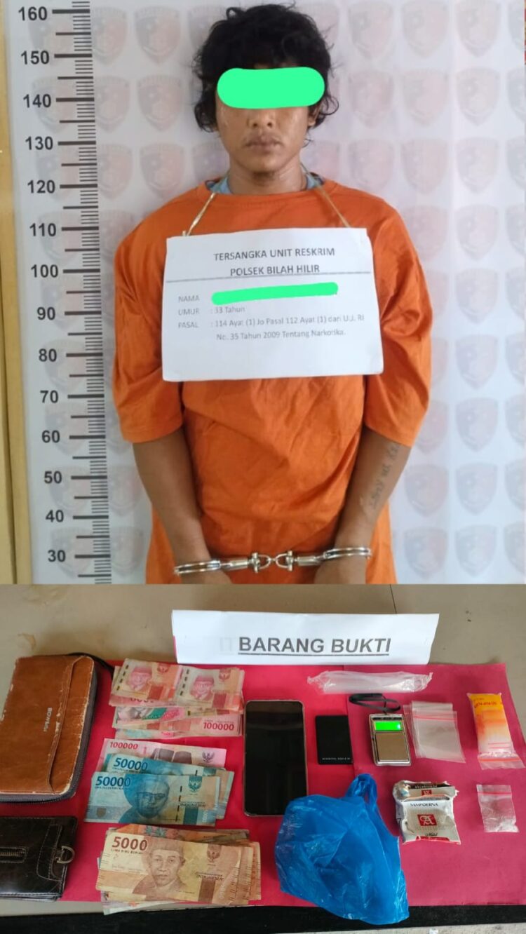 Pelaku ERWIN ditangkap Unit Reskrim Polsek Bilah Hilir saat menjual Narkotika jenis sabu, Rabu (07/02/2024).