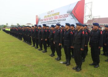 APEL: Apel persiapan pengamanan Pemilu 2024 di Mapolda Sumut. (Foto Dok/ Polda Sumut)