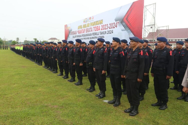 APEL: Apel persiapan pengamanan Pemilu 2024 di Mapolda Sumut. (Foto Dok/ Polda Sumut)