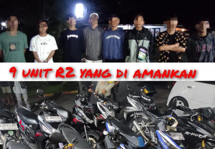 Pengamanan 9 unit sepeda motor yang diduga akan digunakan untuk balap liar. Kegiatan ini dilaksanakan di Ringroad dua Kelurahan Buha Lingkungan III, yang menjadi titik rawan aksi balap liar di wilayah tersebut, Sabtu (10/2/2024) malam.