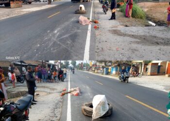 MENGGENASKAN: Kondisi korban menggenaskan ditutupi kain usai kecelakaan lalu lintas, Minggu(25/2/2024). (Foto Dok/ Polres Sergai).