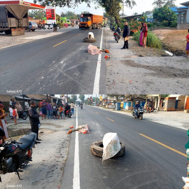 MENGGENASKAN: Kondisi korban menggenaskan ditutupi kain usai kecelakaan lalu lintas, Minggu(25/2/2024). (Foto Dok/ Polres Sergai).
