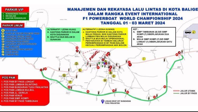 RUTE: Polda Sumut keluarkan rute simulasi rekayasa arus lalu lintas Kota Balige jelang F1 Powerboat, Kamis (29/2/2024). (Foto Dok/ Polda Sumut)
