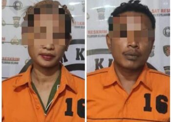 DIAMANKAN : Seorang wanita serta satu pria, penjaga dan pemain judi tembak ikan di Desa Helvetia, Labuhan Deli diamankan di Mapolres Pelabuhan Belawan setelah diringkus, Sabtu (9/3/2024).(Foto Dok/Polres Belawan)