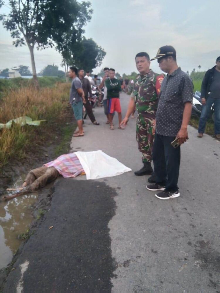 DIBUNUH: Seorang wanita penjual bumbu, Sanda Kumari ditemukan tewas dibunuh di pinggir jalan Desa Namorube Julu, Kecamatan Kutalimbaru, Deliserdang, Senin (11/3/2024).(Foto Dok/Warga)