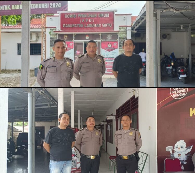 Personel Polres Labuhanbatu amankan Kantor KPU Kab. Labuhanbatu yang berlokasi di Jalan WR. Supratman Nomor 52 Rantauprapat Kel. Padang Matinggi Kec. Rantau Utara Kab. Labuhanbatu dan Kantor KPU Kab. Labura yang berlokasi di Jl.Serma Ghazali Sinaga No. 08.Kel.Aek Kanopan Kec.Kualuh Hulu Kab. Labuhanbatu Utara, Jumat (15/03/2024).