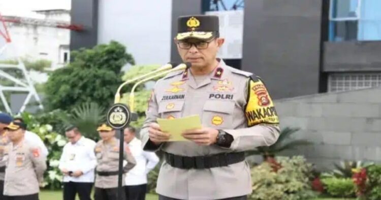 Wakapolda Sumsel, Brigjen Pol M Zulkarnain S.IK M Si kepada para personel jajaran Polda Sumsel saat memimpin Upacara Bendera bulan Maret di halaman depan Gedung Presisi Mapolda Sumsel, Senin (18/3/2024).
