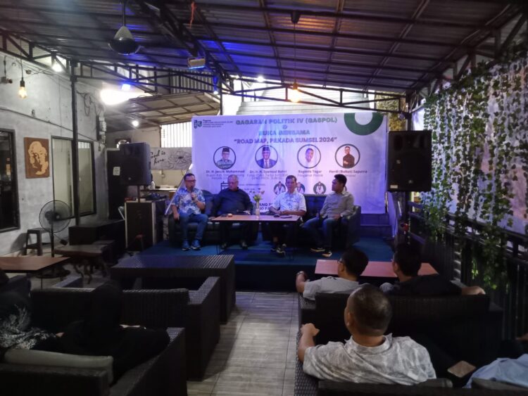 Diskusi HMI gagasan politik IV dengan tema road map, menuju pilkada Sumsel 2024 di Roca Cafe, Selasa 19 maret 2024.