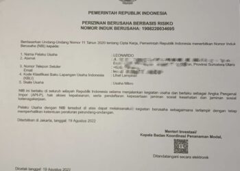 Izin usaha terdaftar sejak tahun 2021 Pemilik atas nama Leonardo, NIB : 1908220034695.