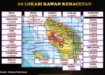Peta 60 titik rawan kemacetan. (Foto Dok/ Polda Sumut)