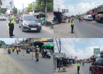 Pos Yan 3 Kampung Pajak Polres Labuhanbatu melaksanakan Pengamanan arus Lalu Lintas di Kampung Pajak Kec. NA.IX-X Kab. Labuhanbatu Utara dalam rangka Ops Ketupat Toba-2024, Senin (15/04/2024).
