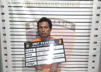 DIAMANKAN: Pelaku H berhasil diamankan Polsek Delitua, Senin (22/4/2024) sekira pukul 02.00 WIB dini hari. (Foto Dok/ Polsek Delitua)