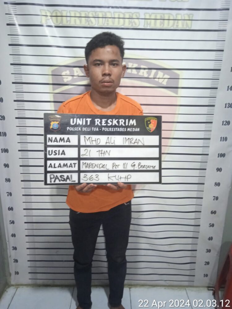MAI: Muhammad Ali Imran
S: Saprijal
DITANGKAP: MAI, pelaku yang sudah 8 kali beraksi berhasil ditangkap Polsek Delitua, Minggu (21/4/2024) (Foto Dok/ Polsek Delitua)
