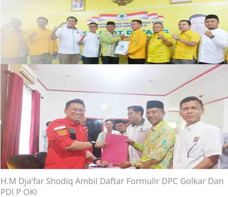 H.M. Dja’far Shodiq yang merupakan Ketua DPC PKB Kabupaten Ogan Komering Ilir (OKI) Provinsi Sumatera-Selatan (Sumsel) mulai menyambangi beberapa partai politik yang membuka pendaftaran Bakal Calon (Balon) Bupati OKI untuk periode 2024 – 2029. Adapun partai politik yang dikunjungi atau di sambangi oleh Shodiq sapaan akrabnya yakni DPD Golkar dan DPC PDI Perjuangan, Senin (22/4/2024).