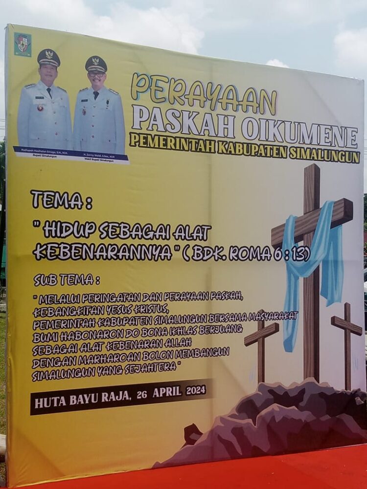 Acara perayaan Paskah Oikumene pemerintah Kabupaten Simalungun bersama masyarakat diadakan (Jumat 26/04/2022) di kelurahan Hutabayu kecamatan Hutabayu kabupaten Simalungun tepat nya lapangan depan gereja HKBP resort Hutabayu.