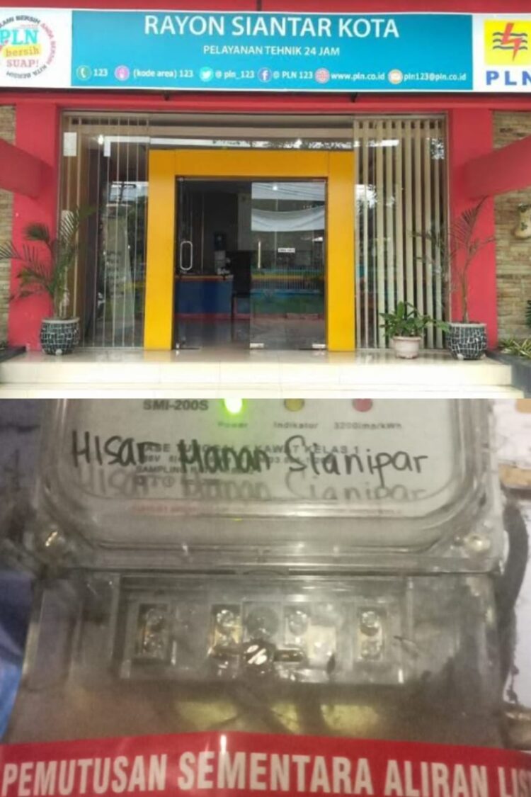 FOTO : Kantor PLN Rayon Kota Pematangsiantar dan meteran listrik dengan nomor pelanggan 121010689430 atas nama Hisar Sianipar