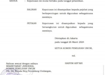 Surat Keputusan dari Komisi Pemilihan Umum (KPU) RI