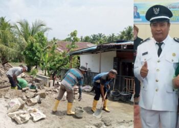 PEMBANGUNAN : Proses pembangunan 2 Plat Dweker atau gorong gorong untuk mengatasi banjir di Nagori Maligas Tonga, Kecamatan Tanah Jawa, Kabupaten Simalungun