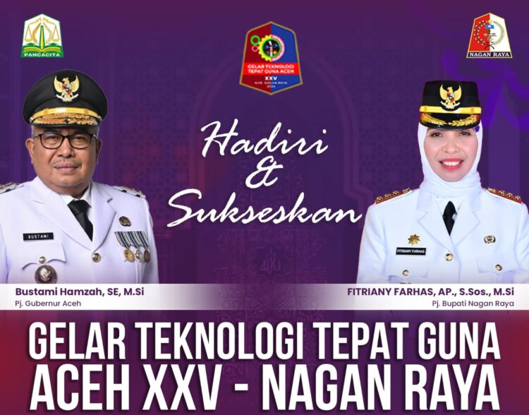 Penjabat (Pj) Bupati Nagan Raya, Fitriany Farhas, AP., S.Sos., M.Si mengajak seluruh masyarakat Nagan Raya untuk ikut memeriahkan Gelar Teknologi Tepat Guna (TTG) Aceh XXV yang akan berlangsung di Alun-alun, Kompleks Perkantoran Suka Makmue, mulai tanggal 7 hingga 11 Mei 2024.
