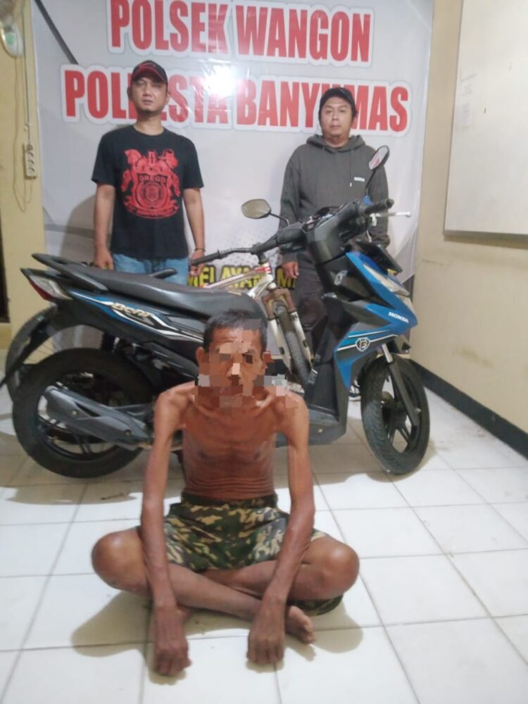 Unit Reserse Kriminal (Reskrim) Polsek Wangon Polresta Banyumas menangkap MB (51), warga Kelurahan Donan, Kecamatan Cilacap Tengah, Kabupaten Cilacap lantaran melakukan pencurian sepeda motor di Desa Radegan RT 05 RW 01, Kecamatan Wangon, Kabupaten Banyumas, Kamis (9/5/2024).