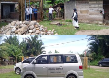 Rabu 22 Mei 2024, terpantau sebuah mobil minibus yang bertuliskan Inspektorat Aceh Utara parkir di Gampong Paya Meudru