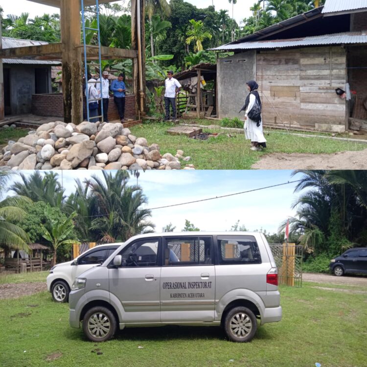 Rabu 22 Mei 2024, terpantau sebuah mobil minibus yang bertuliskan Inspektorat Aceh Utara parkir di Gampong Paya Meudru