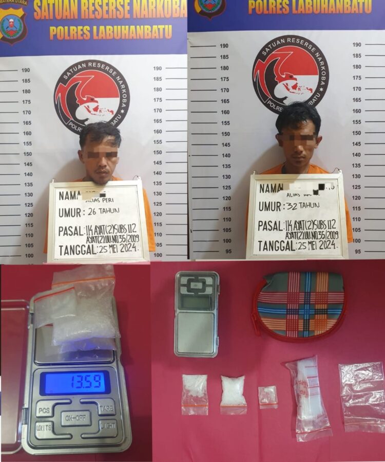 Petugas berhasil menangkap dua orang laki laki, yaitu PI alias Peri (26) serta HR alias Wanto (32). Keduanya merupakan warga Dusun Pirdaus, Desa Bangun Sari, Kecamatan Bilah Hulu, Kabupaten Labuhanbatu.