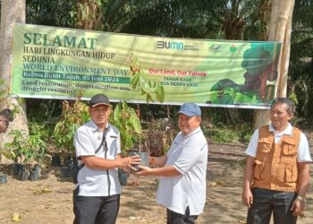 Managemen PTPN IV Regional 1 Kebun Bukit Tujuh mengisinya dengan kegiatan penanaman pohon jenis pohon mangga dan matoa bertempat di Afdeling II Kebun Bukit Tujuh, Kecamatan Torgamba, Kabupaten Labuhanbatu Selatan. Rabu, (05/06/24). (Foto : Dok/Mitrapolri.com)