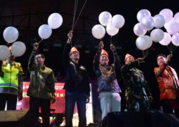 Malam kegiatan Peluncuran Pemilihan Bupati dan Wakil Bupati OKI di Halaman GOR Biduk Kajang Kayuagung. Rabu,(12/06/2024).