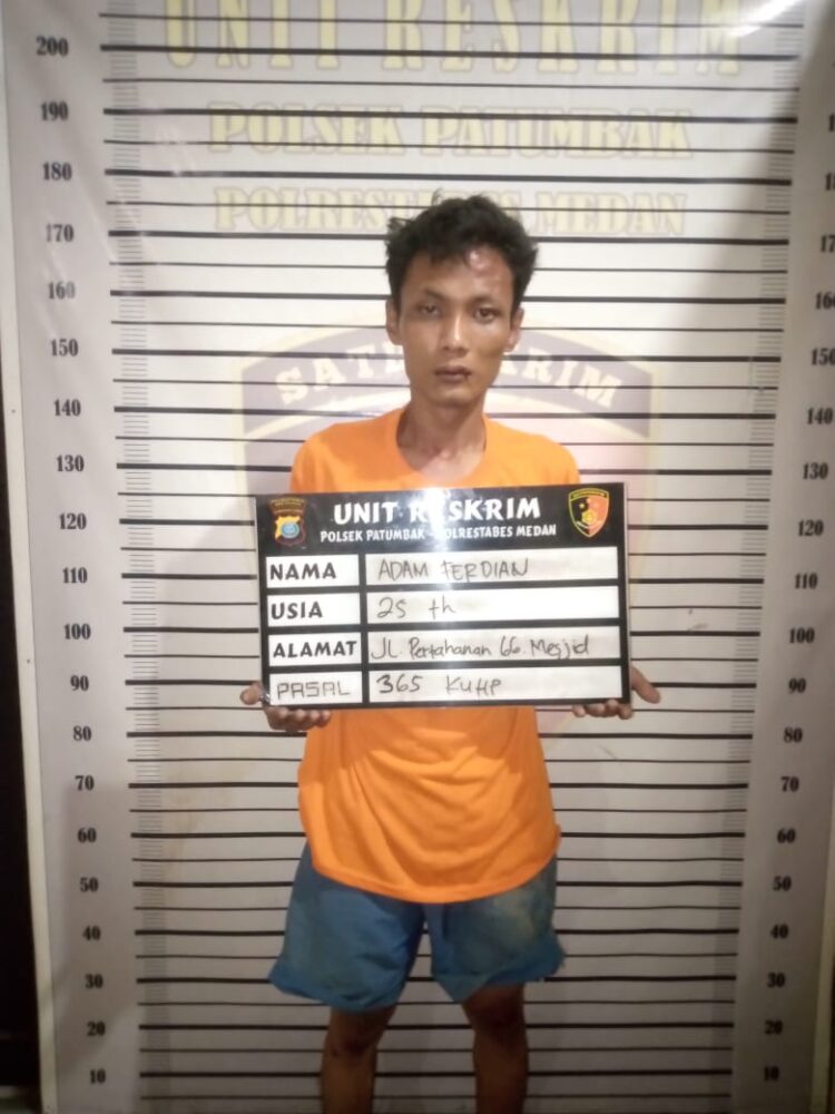 AFP: Adam Ferdian Putra 
DITANGKAP: Polsek berhasil menangkap AFP, pelaku jambret HP, Senin (17/6/2024). (Foto Dok/ Polsek Patumbak)