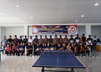 Pertandingan Tenis Meja Kapolres Samosir Cup, yang diselenggarakan dalam rangka memeriahkan Hari Bhayangkara ke-78, berlangsung dengan sukses dan aman di Aula Gedung Perpustakaan Pemerintah Kabupaten Samosir. Kegiatan ini dilaksanakan selama satu hari dan diikuti oleh 16 peserta yang terdiri dari personel Polres, instansi pemerintah dan perwakilan dari sembilan kecamatan se Kabupaten Samosir. Rabu (19/06/2024).