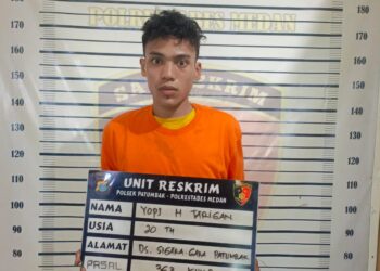 YHT: Yopi Hermawan Tarigan - DITANGKAP: YHT (20) berhasil ditangkap personel Polsek Patumbak, Rabu (18/6/2024). (Foto Dok/ Polsek Patumbak)