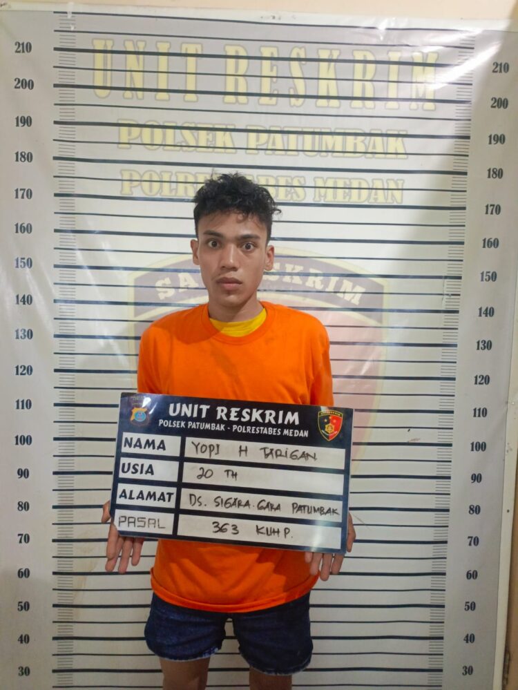 YHT: Yopi Hermawan Tarigan - DITANGKAP: YHT (20) berhasil ditangkap personel Polsek Patumbak, Rabu (18/6/2024). (Foto Dok/ Polsek Patumbak)