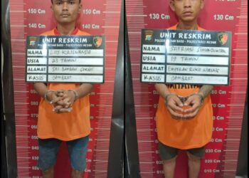 NB: Safriani Simanjuntak- Loy Krisnanda - DIAMANKAN: Kedua pelaku pencurian HP berinisial SS dan LK diamankan di Polsek Medan Baru, Senin (24/6/2024).(Foto Dok/Polsek)