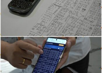 DIAMANKAN: Barang bukti 2 lembar rekapan nomor tebakan judi togel onlie, handphone yang digunakan kedua tersangka S alias T dan RP diamankan di Mako Sat Reskrim Polrestabes Medan, Rabu (26/6/2024).(Foto Dok/Polrestabes)