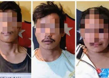Diringkus : Polsek Medan Labuhan meringkus tersangka pelaku penggelapan, penadah dan perantara jual beli sepeda motor hasil tindak kejahatan di Desa Helvetia, Labuhan Deli, Sabtu (29/6/2024).(Foto dok Polres Belawan)