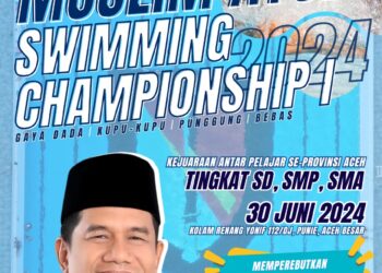 Muslim Ayub Swimming Championship 1 selenggarakan perlombaan cabang renang tingkat SD-SMP-SMA se-Aceh yang akan di gelar pada tanggal 30 Juni 2024 dikolam renang Yonif 112/DJ, Punie. Aceh Besar, pertandingan tersebut dilakukan sebagai ajang Pemanasan dan persiapan PON Aceh dan Final O2SN di Jakarta agustus 2024 mendatang.