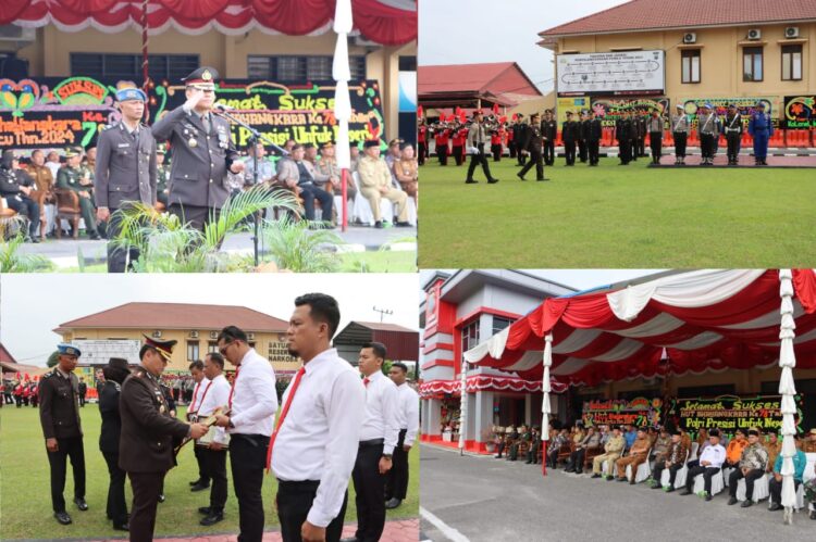 Polres Labuhanbatu menggelar upacara peringatan Hari Bhayangkara ke-78 pada Senin, (01/07/2024), di Lapangan Apel Mapolres Labuhanbatu, Jalan MH. Thamrin, Rantauprapat, Kabupaten Labuhanbatu. Upacara yang dimulai pukul 08.00 WIB ini mengusung tema "Polri Presisi Mendukung Percepatan Transportasi Ekonomi yang Inklusif dan Berkelanjutan Menuju Indonesia Emas."